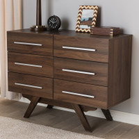 Baxton Studio DC 5310-00-Brown-Chest Auburn Mid-Century Modern Walnut Brown Finished Wood 6-Drawer Dresser